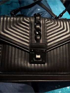 Aldo Black Quilted Chain-Accent Shoulder Bag